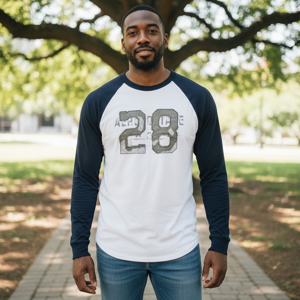 Aeropostale Mens Raglan Baseball Tee White Navy Graphic 28 Long Sleeve Shirt